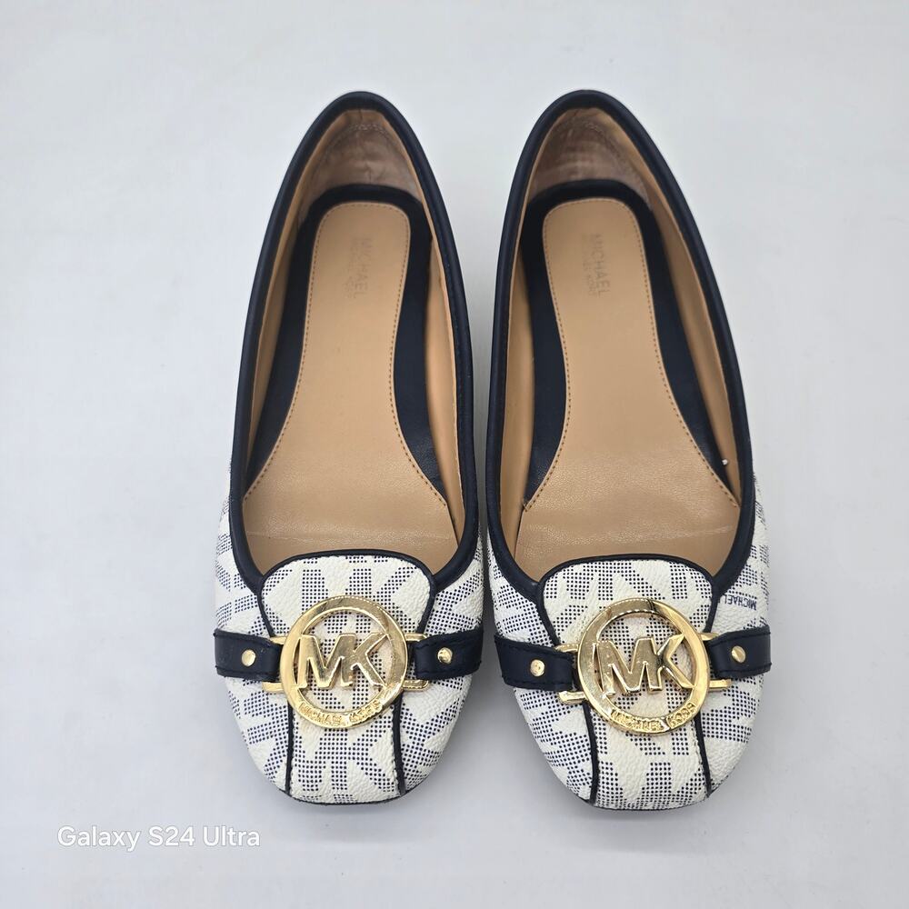 Michael Kors Monogram Flats Moccasin White Blue Ballet Moc Women's 9M - Picture 4 of 9